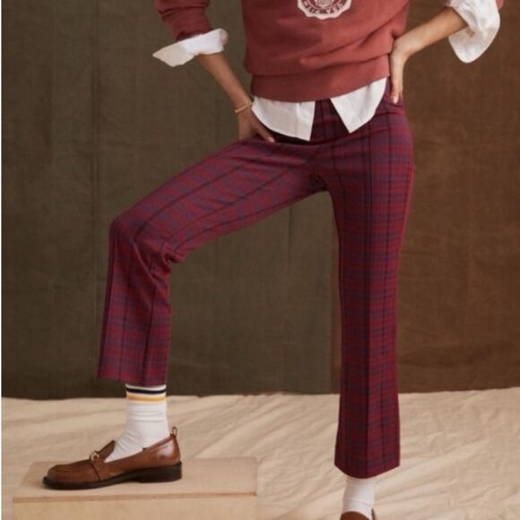 Anthropologie Pants - Maeve Anthropologie Red Blue Stretch Knit Pull On Margot Kick Flare Pants